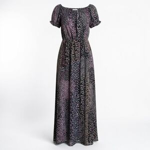 Lulus Dress Womens M Navy Floral Patchwork Maxi Boho Off Shoulder Festival Fairy